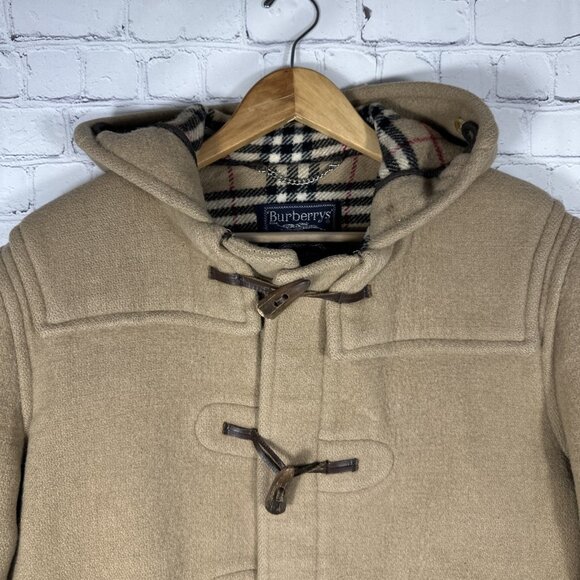 Burberry Duffle Toggle Coat Jacket Nova Check Lining Wool Hooded Preppy READ - Picture 2 of 15